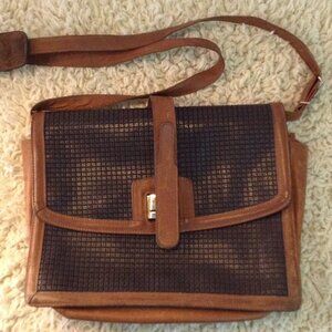 Vtg. Stepan Italy, Leather Shoulder Bag, Dark/Light Brown, Textured Panels, Chic